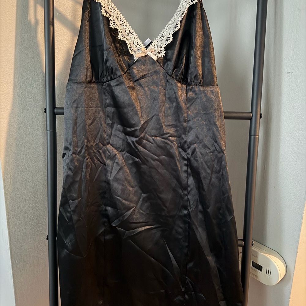 Black Satin dress with Lace Trim